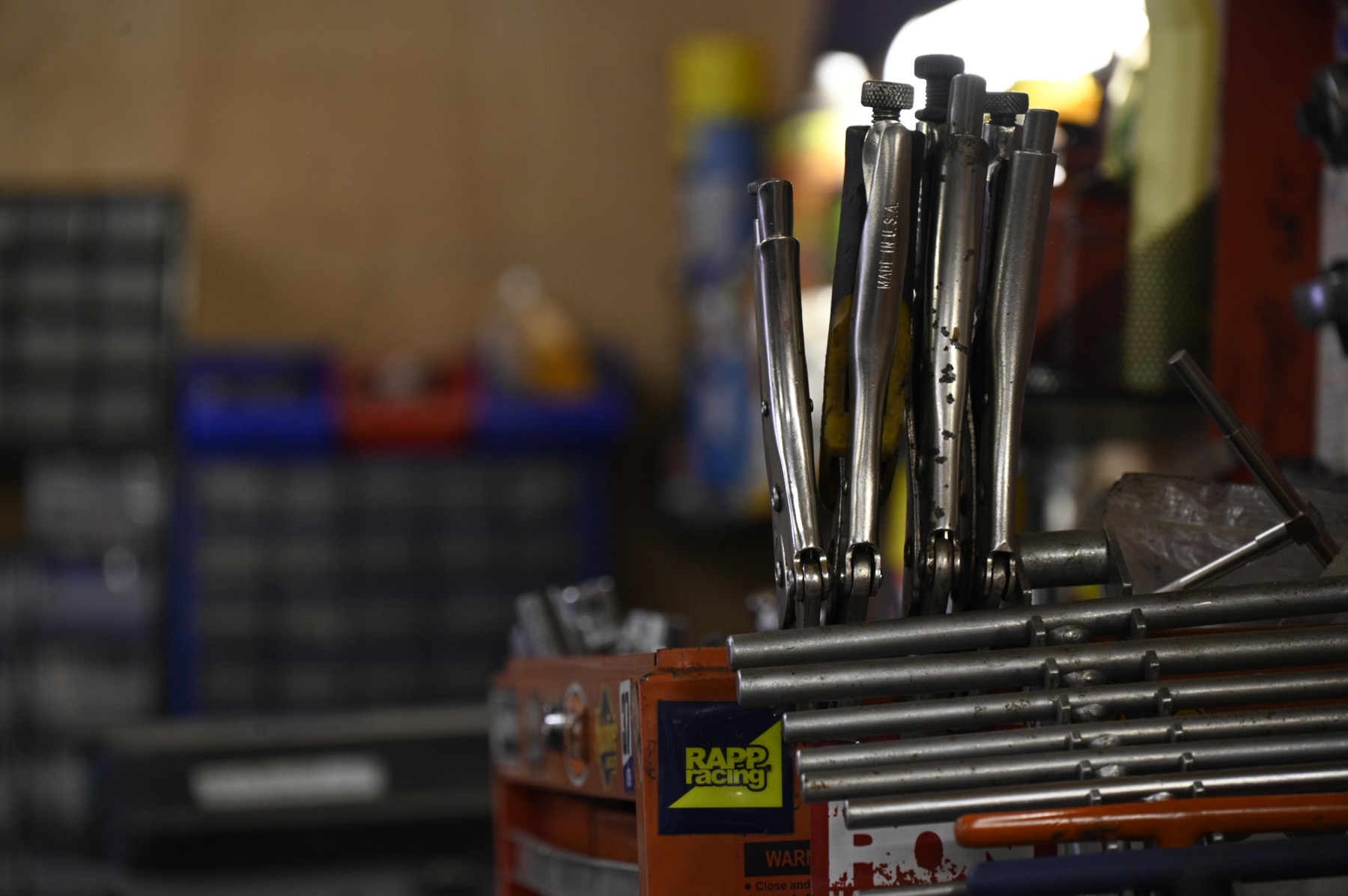 Specialist motorcycle tools in the Race Services workshop